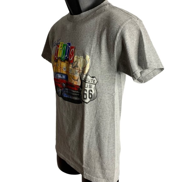 Get Your Kicks Route 66 Crewneck T Shirt S Grey Graphic Short Sleeve Muscle Car - Picture 3 of 6